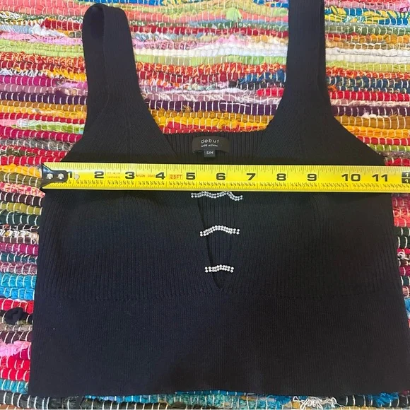 Debut Black Ribbed Tank Top with Jewel‎ Detail S/M - Picture 6 of 10